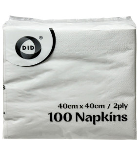 100pc 40cm x 40cm 2ply White Napkins