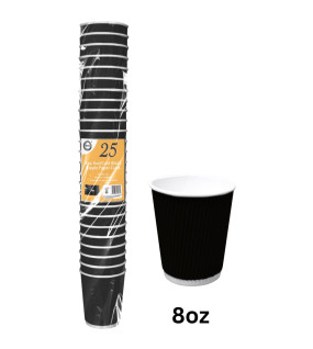 25pc 8oz Hot/Cold Black Ripple Paper Cups 