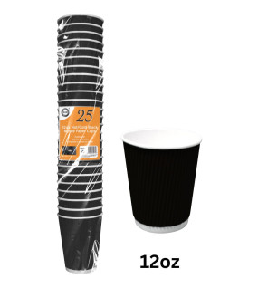 25pc 12oz Hot/Cold Black Ripple Paper Cups 