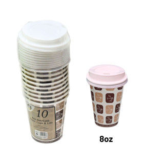10pc 8oz Hot/Cold Paper Cups & Lids 