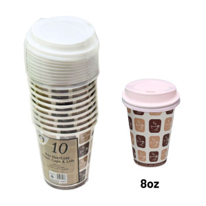 10pc 8oz Hot/Cold Paper Cups &amp; Lids 