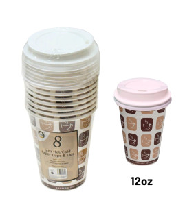 8pc 12oz Hot/Cold Paper Cups & Lids 