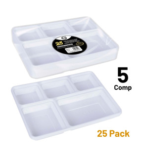 25pc Deluxe Heavy-Duty 5 Compartment Plastic Dinner Plates