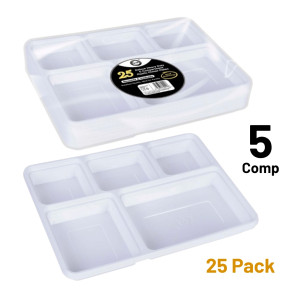 25pc Deluxe Heavy-Duty 5 Compartment Plastic Dinner Plates