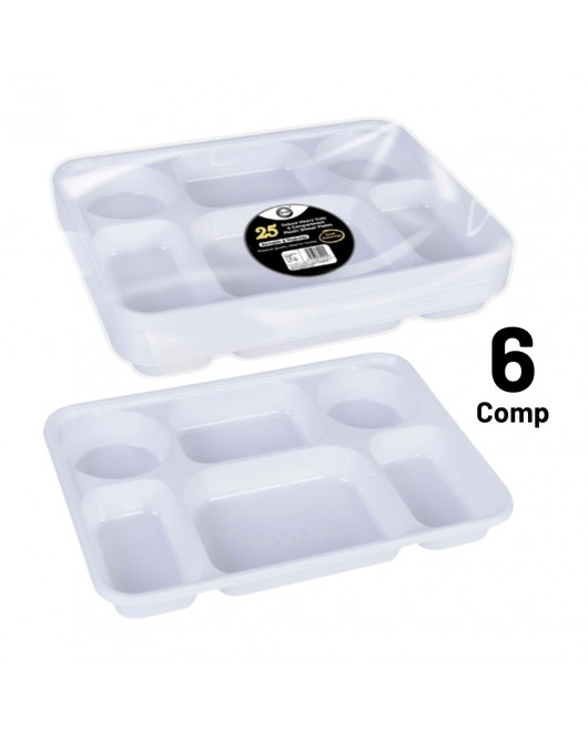 25pc Deluxe Heavy-Duty 5 Compartment Plastic Dinner Plates