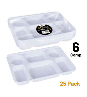 25pc Deluxe Heavy-Duty 6 Compartment Plastic Dinner Plates