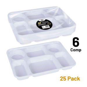 25pc Deluxe Heavy-Duty 6 Compartment Plastic Dinner Plates