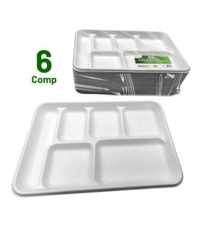 50pc 6 Compartment Biodegradable Bagasse Plates