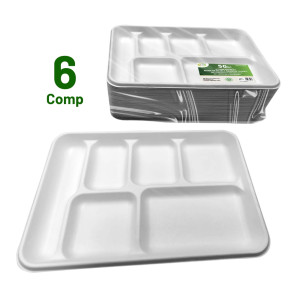 50pc 6 Compartment Biodegradable Bagasse Plates