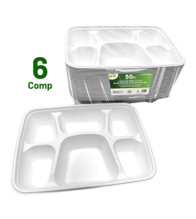 50pc 6 Compartment Deluxe Biodegradable Bagasse Plates