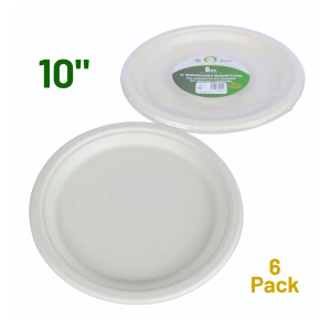 6pc 10" Biodegradable Bagasse Plates