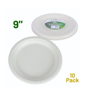 10pc 9" Biodegradable Bagasse Plates