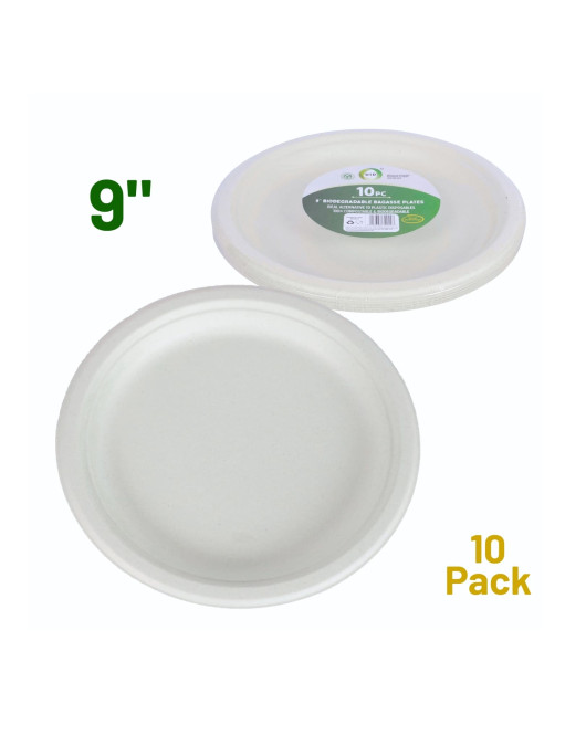 10pc 9" Biodegradable Bagasse Plates