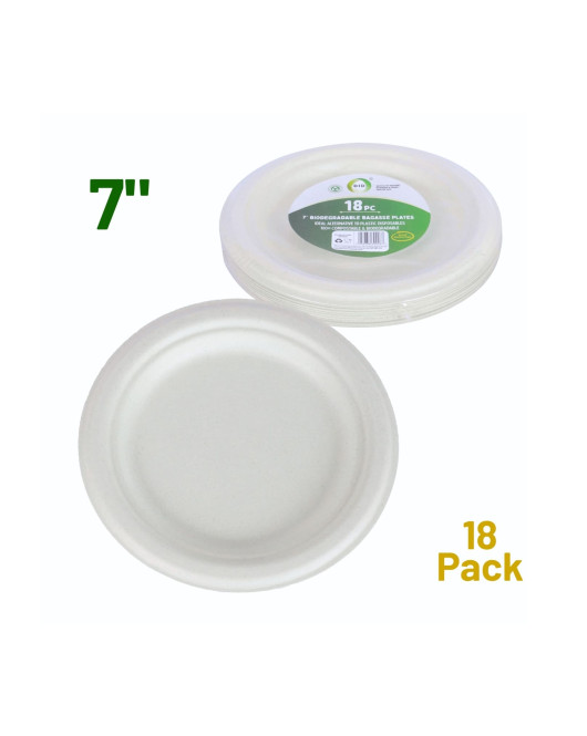 18pc 7" Biodegradable Bagasse Plates