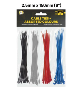 120Pk 150mm x 2.5mm Cable Ties - Assorted Colours