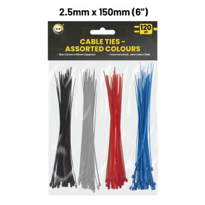 120Pk 150mm x 2.5mm Cable Ties - Assorted Colours