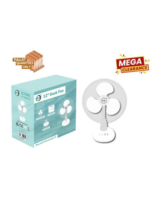 Oscillating 12Inch Desk Fan (White)
