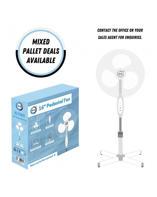 Oscillating 16Inch Pedestal Fan - Cross Base (White)