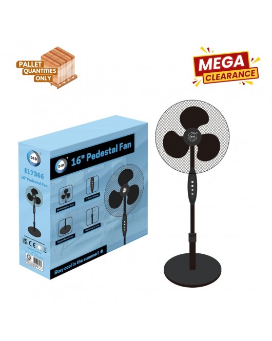 Oscillating 16Inch Pedestal Fan - Round Base (Black)