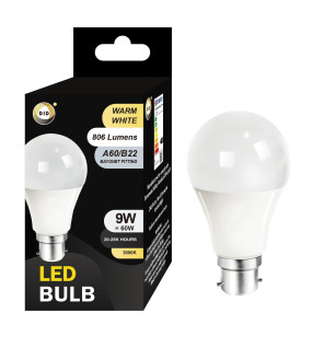 Warm White Led Bulb 9W A60/B22
