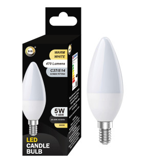Warm White Led Candle Bulb 5W C37/E14