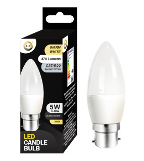 Warm White Led Candle Bulb 5W C37/B22