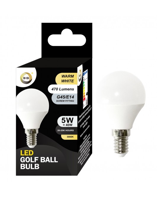 Warm White Led Golf Ball Bulb 5W G45/E14