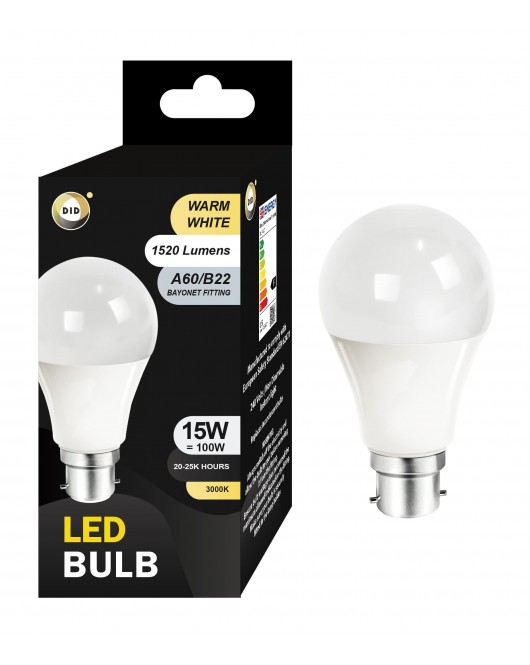 Warm White Led Bulb 15W A60/B22