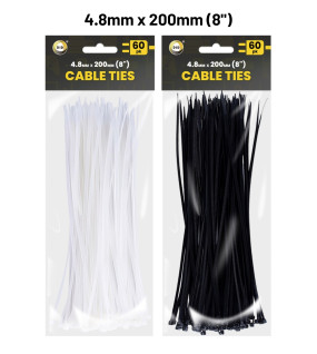 60Pk 200mm x 4.8mm Cable Ties