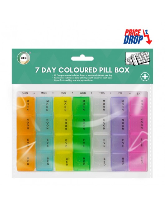 7 Day Coloured Pill Box