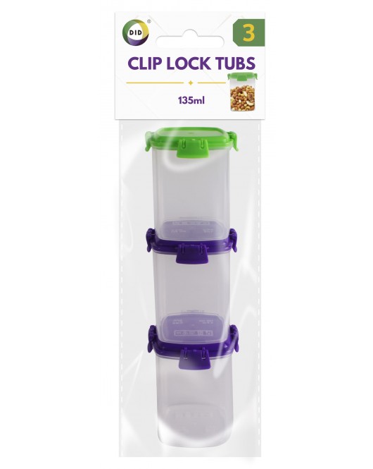 3pc 135ml Clip Lock Tubs