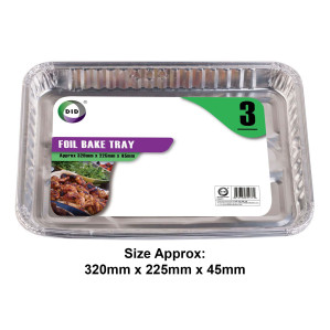 3pc Foil Bake Tray (Approx 320mm x 225mm x 45mm)