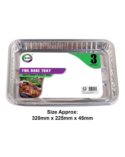 3pc Foil Bake Tray (Approx 320mm x 225mm x 45mm)