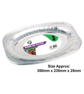 3pc Medium Foil Platters (Approx 350mm x 235mm x 25mm)