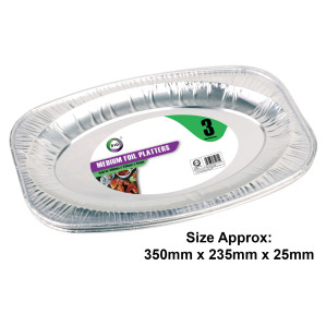 3pc Medium Foil Platters (Approx 350mm x 235mm x 25mm)