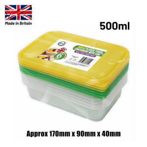 6pc 500ml Plastic Containers with Lids