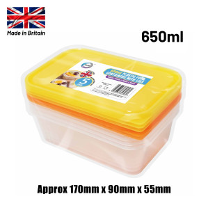 5pc 650ml Plastic Containers with Lids
