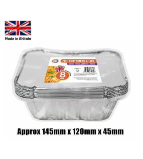 8pc Foil Containers & Lids (Approx 145mm x 120mm x 45mm)