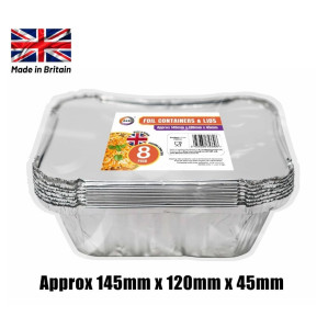 8pc Foil Containers &amp; Lids (Approx 145mm x 120mm x 45mm)