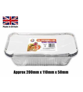 5pc Foil Containers & Lids (Approx 200mm x 110mm x 50mm)