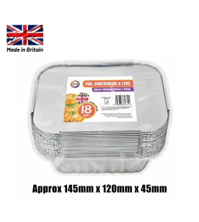 18pc Foil Containers & Lids (Approx 145mm x 120mm x 45mm)