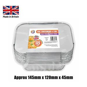 18pc Foil Containers &amp; Lids (Approx 145mm x 120mm x 45mm)