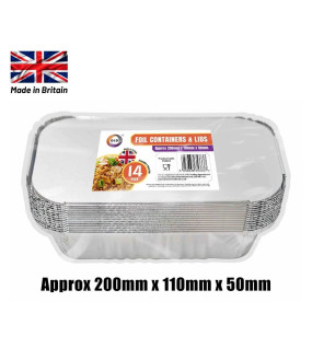 14pc Foil Containers & Lids (Approx 200mm x 110mm x 50mm)