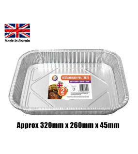 2pc Rectangular Foil Trays (Approx 320mm x 260mm x 45mm)