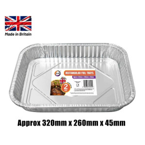 2pc Rectangular Foil Trays (Approx 320mm x 260mm x 45mm)