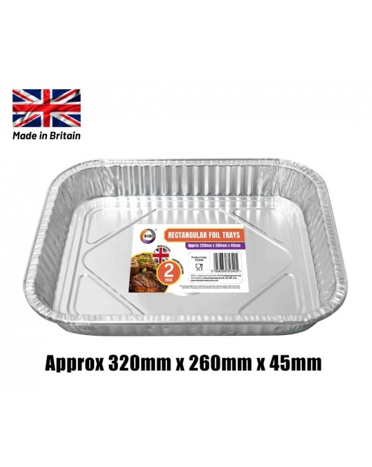 2pc Rectangular Foil Trays (Approx 320mm x 260mm x 45mm)
