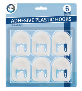 6Pk Large Adhesive Plastic Hooks