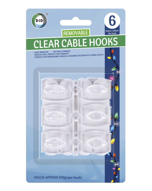 6Pk Clear Cable Hooks