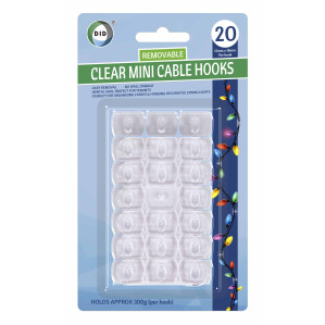 20Pk Clear Mini Cable Hooks