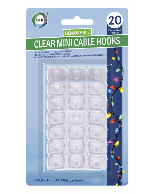 20Pk Clear Mini Cable Hooks